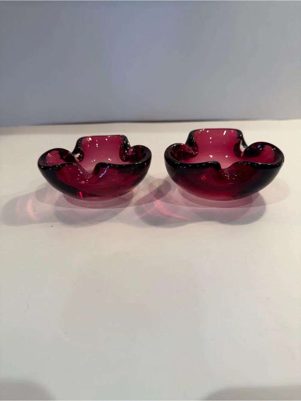Set of 2 Vintage Murano Glass Pinch Bowls